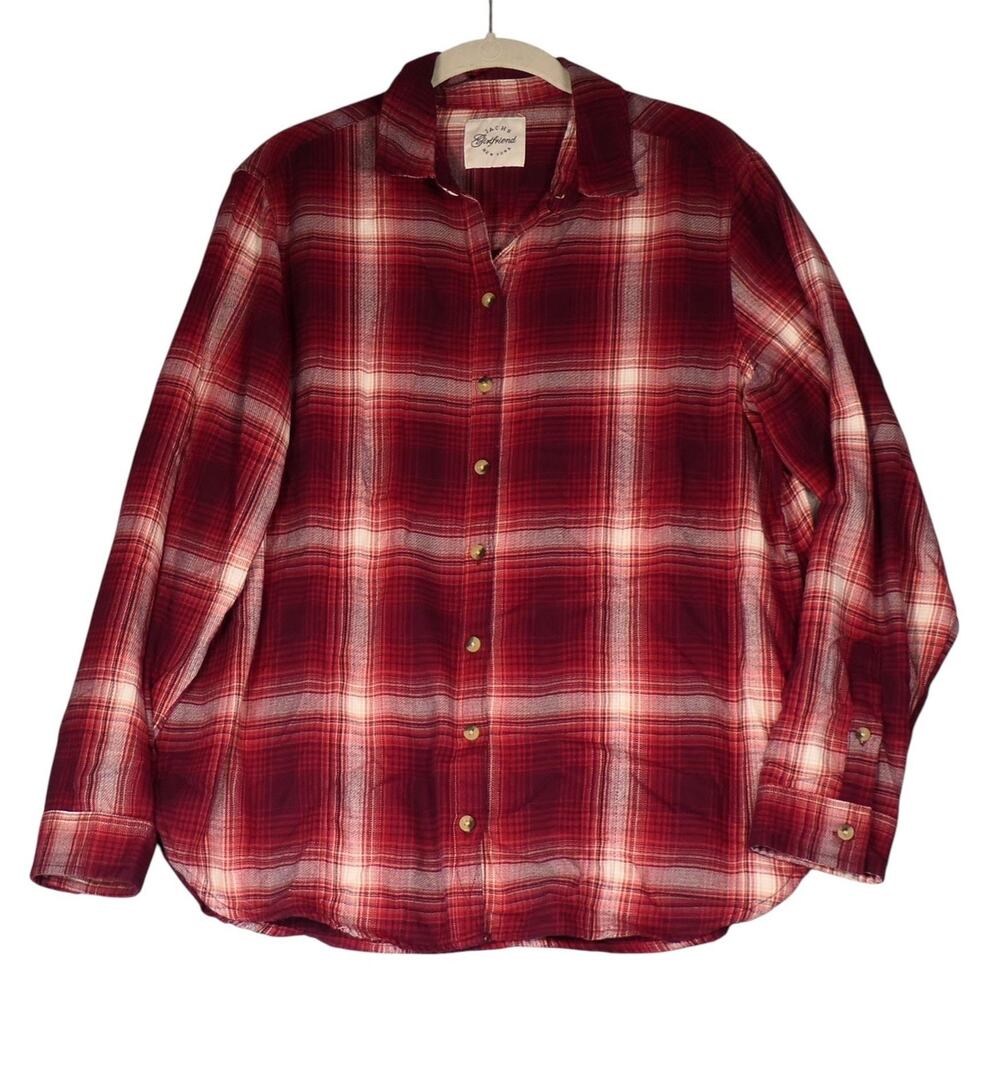 JACHS Girlfriend Shirt Womens Medium Red Plaid Flannel Pockets Classic Casual
